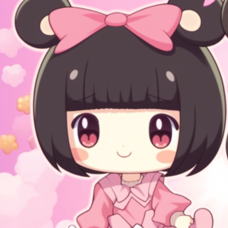 Close-up of My Melody and Kuromi, contrasting colors, sharing an ice cream. perfect my melody and kuromi matching profile pictures pfp for discord.