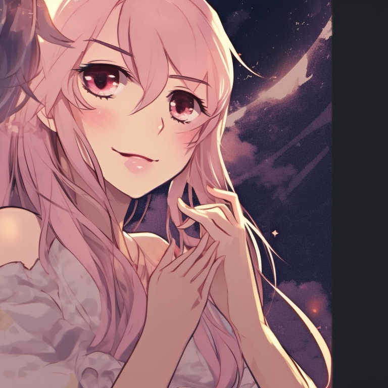 Two characters under a full moon, pastel shades and a subtly eerie undertone. oshi no ko character-inspired halloween pfp pfp for discord.