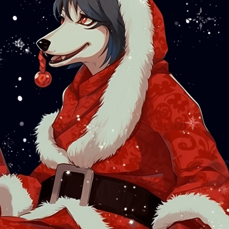 Two wolf characters, soft shading and hues of blue, under a starry night's sky. holiday matching christmas wolf pfp pfp for discord.