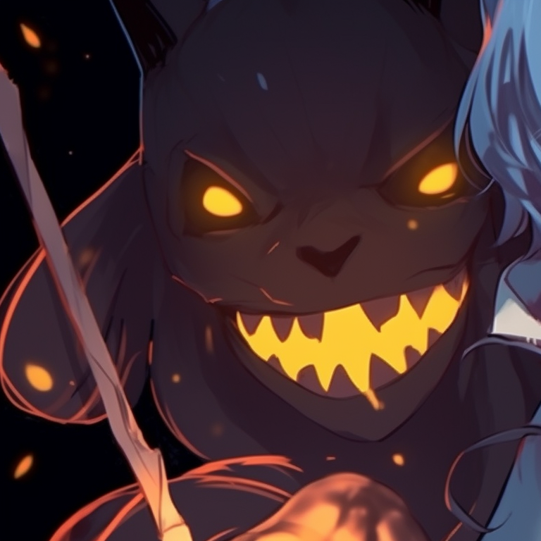 Two silhouettes standing back to back, glowing eyes, set against a haunting full moon. charming halloween themed best friend matching pfp - spooky duo pfp for discord.