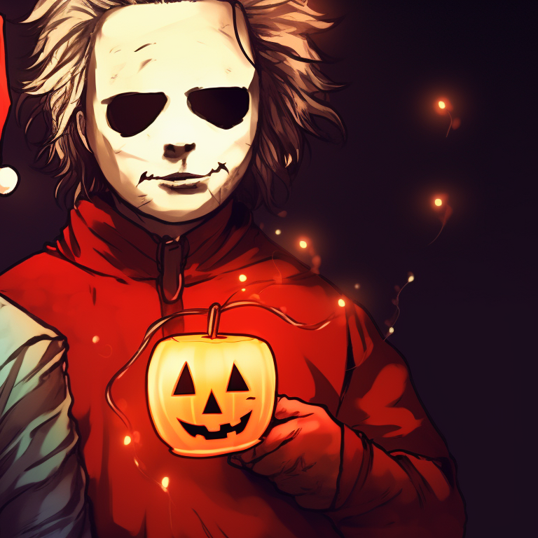 Two depictions of Michael Myers puzzling over Christmas gift boxes, with muted tones and a suspenseful atmosphere laced with danger. christmas themed michael myers pfp pfp for discord.