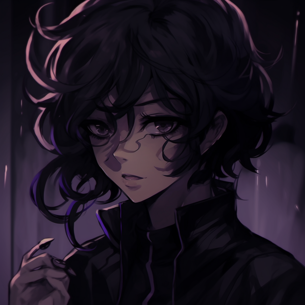 A female anime profile picture with a shadowy aura, signified by heavy black lines and deep violet hues. dark anime pfp femaleHD, free download