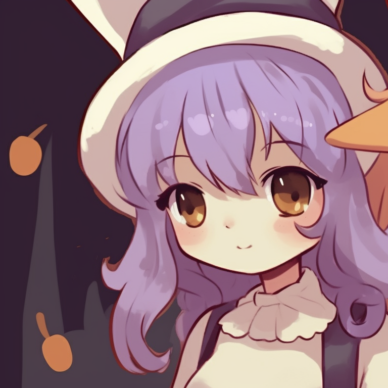 Two characters, eerie surroundings and gothic lolita style, sharing a mini monster plushie. halloween inspired cute pfp matching theme pfp for discord.