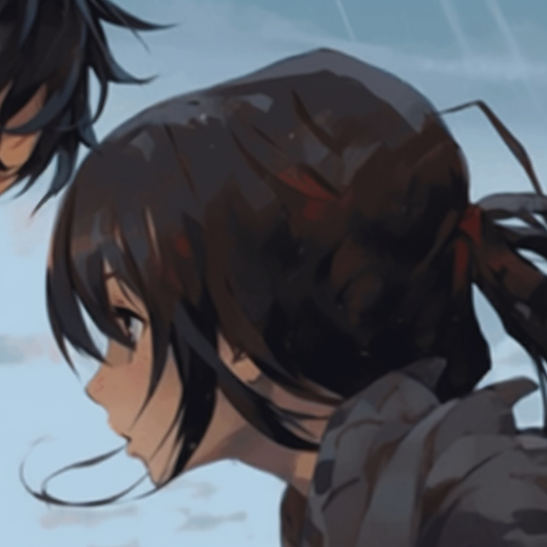 Profiles of two characters, heavy shading and secret glances. secretive matching gif pfp pfp for discord.