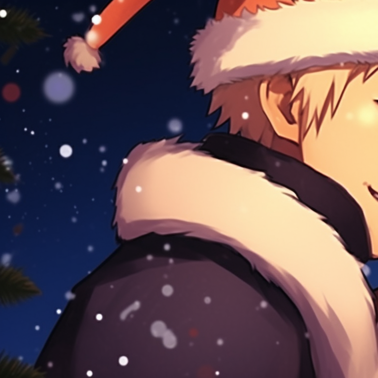 Naruto and Sasuke, distinctive Christmas attire, cool tones blending with vivid colors. perfect naruto christmas match-up pfp pfp for discord.