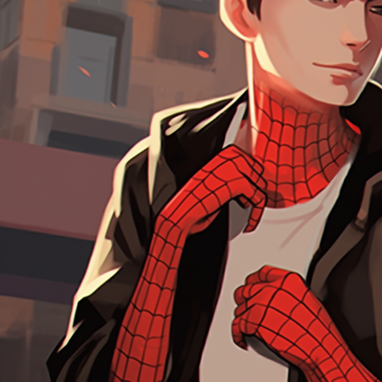 Spiderman and Gwen, high-contrast shadows, standing against a fiery sunset. spiderman and gwen matching pfp pfp for discord.