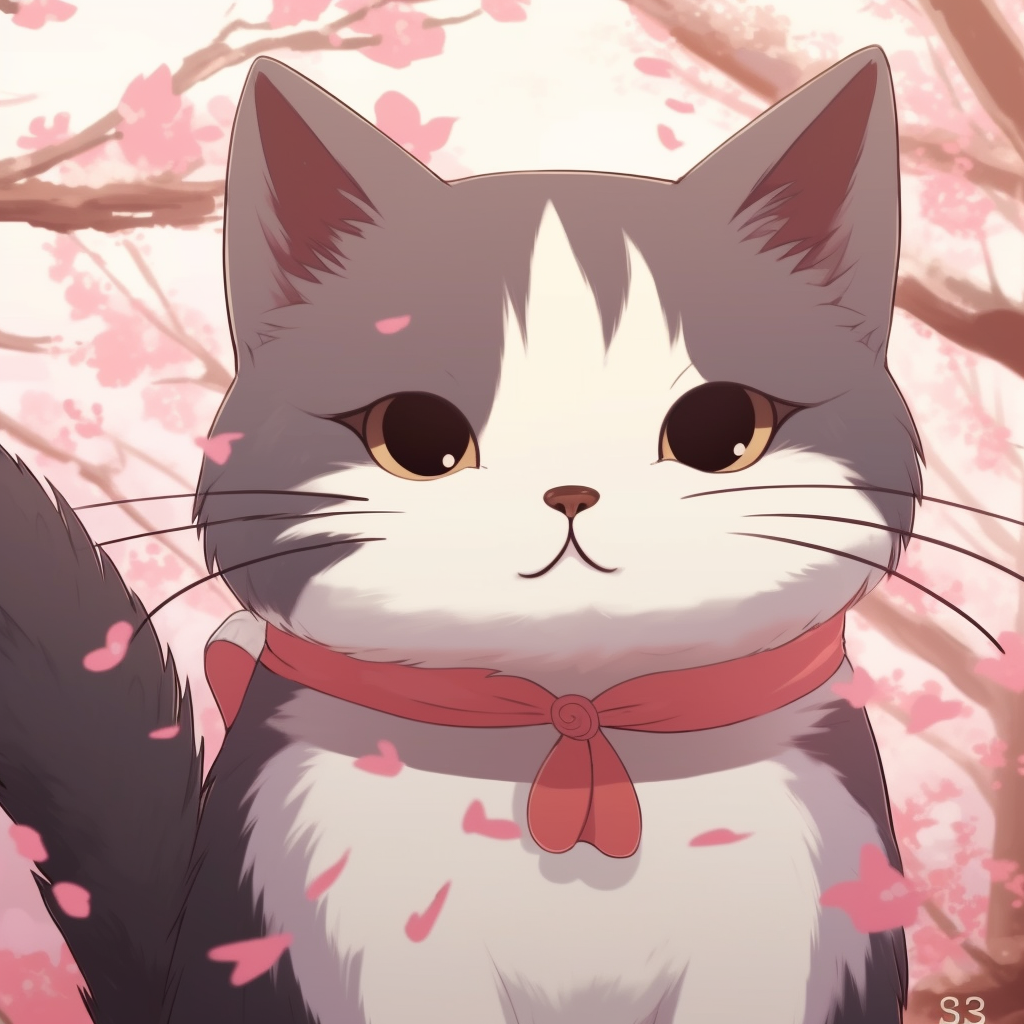 Close-up of an anime cat, detailed linework and sparkling eyes. entirely cute anime cat pfp