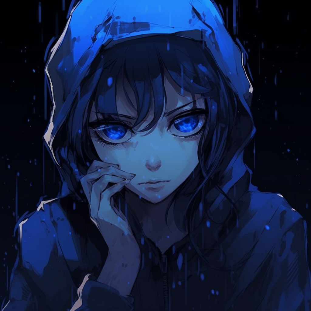 A dark blue anime character, featuring dramatic lighting and heavy inking techniques. dark blue anime pfp
