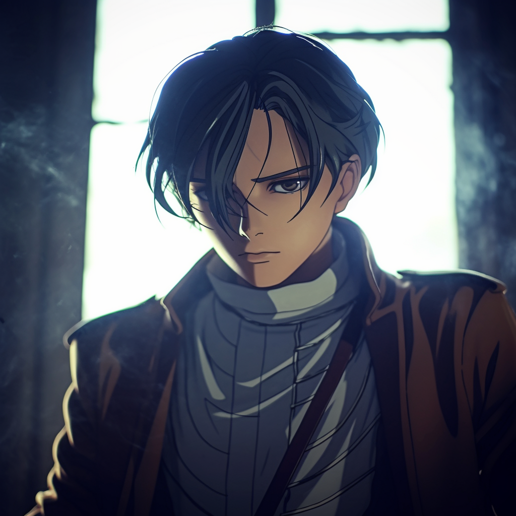 A grittier, detailed portrait of Levi Ackerman, showcasing the harsh lines and somber tones. anime boy pfp styles anime pfp
