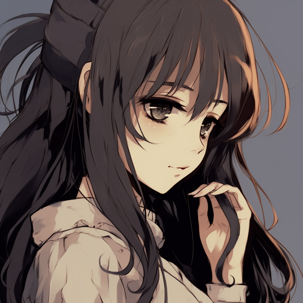 Detailed shot focusing on the anime girl's expressions, showcasing expressive lines and emotive eyes. intriguing girl anime pfp