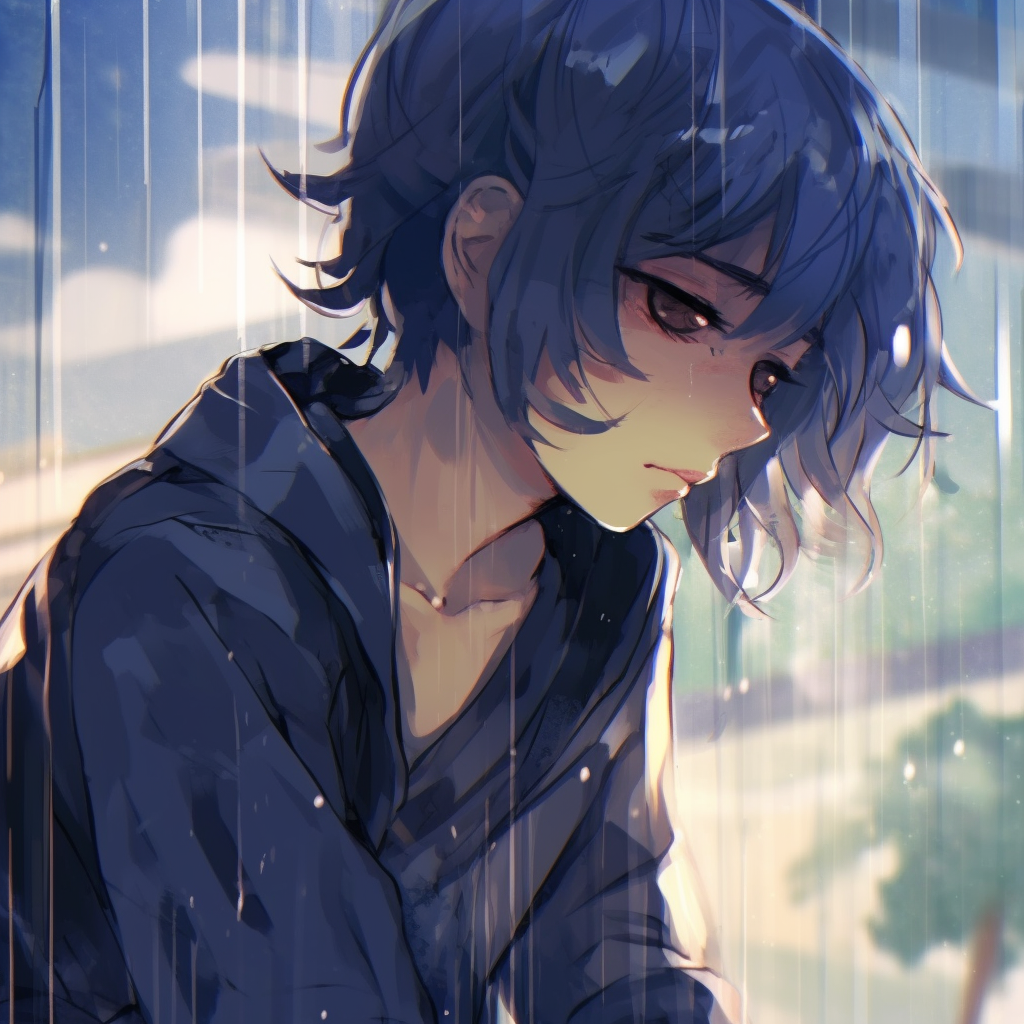 An anime depicting a sullen female character, watercolor styled strokes to portray a somber mood. anime depressed pfp: female characters pfp for discord.