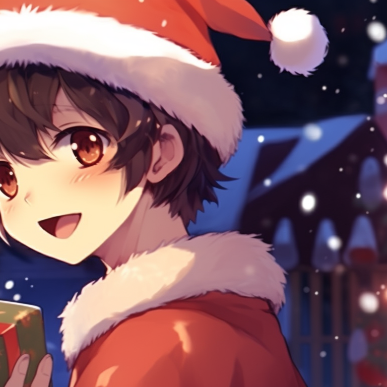Two characters in matching Santa hats, cartoonish style with bright colors. wonderful matching christmas pfp aesthetic pfp for discord.