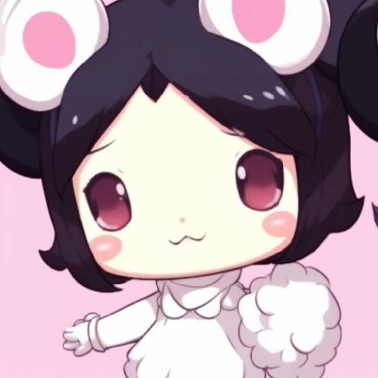 Mirror-like representation of My Melody and Kuromi, emphasis on symmetry and cool shades. classic my melody and kuromi pfp matching pairs pfp for discord.