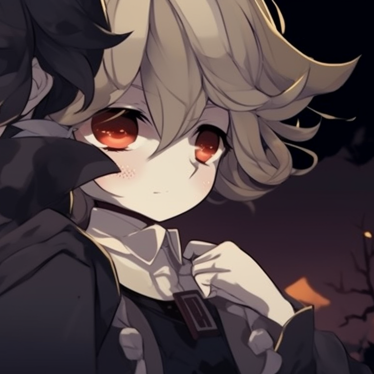 Silhouettes of two characters, contrasting neon color highlights, modern art style. spooky halloween pfp matching pfp for discord.