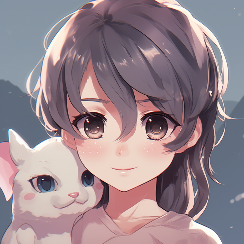 A gentle anime girl with a tiny dragon companion, pastel colors and sparkly eyes. cute female animated pfp