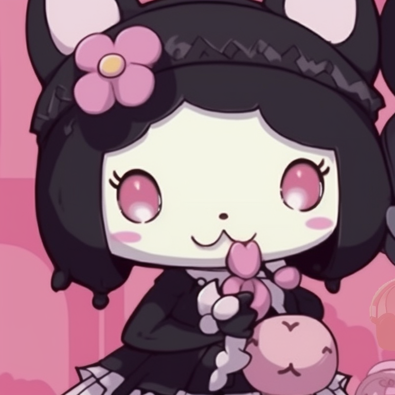 My Melody and Kuromi in gothic-inspired outfits, dark tones and exaggerated details. classic my melody and kuromi pfp matching pairs pfp for discord.