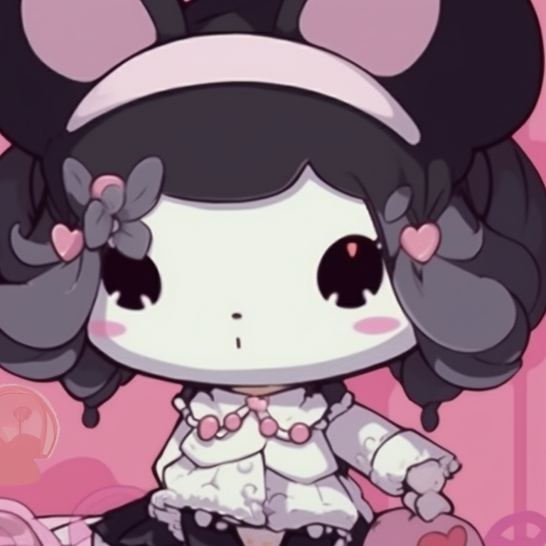 My Melody and Kuromi in gothic-inspired outfits, dark tones and exaggerated details. classic my melody and kuromi pfp matching pairs pfp for discord.