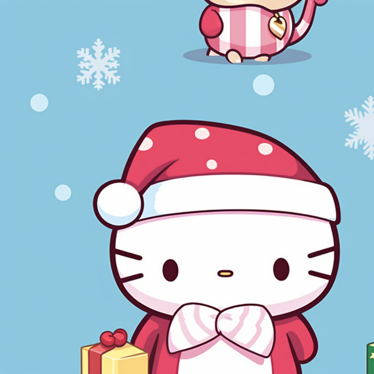 Two Badtz-Maru characters, dressed up as Santa, palette of cool blues and whites. adorable matching sanrio christmas pfp selection pfp for discord.