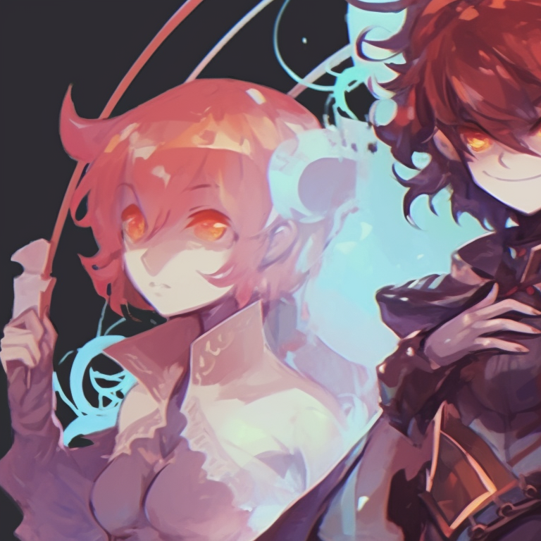 Three characters, dressed in magical attire, neon colors and intricate detail. creative trio matching pfp pfp for discord.