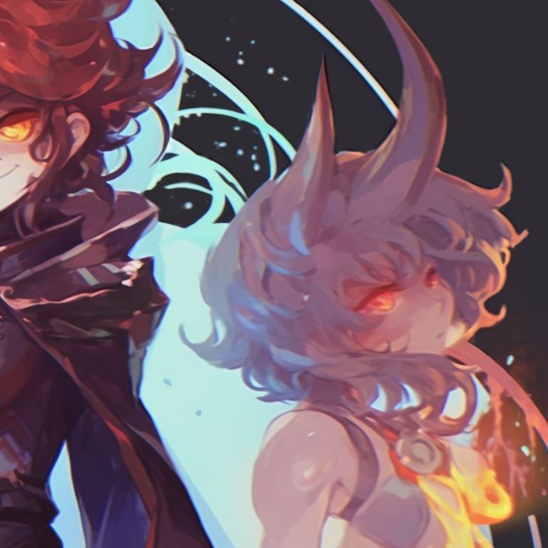 Three characters, dressed in magical attire, neon colors and intricate detail. creative trio matching pfp pfp for discord.