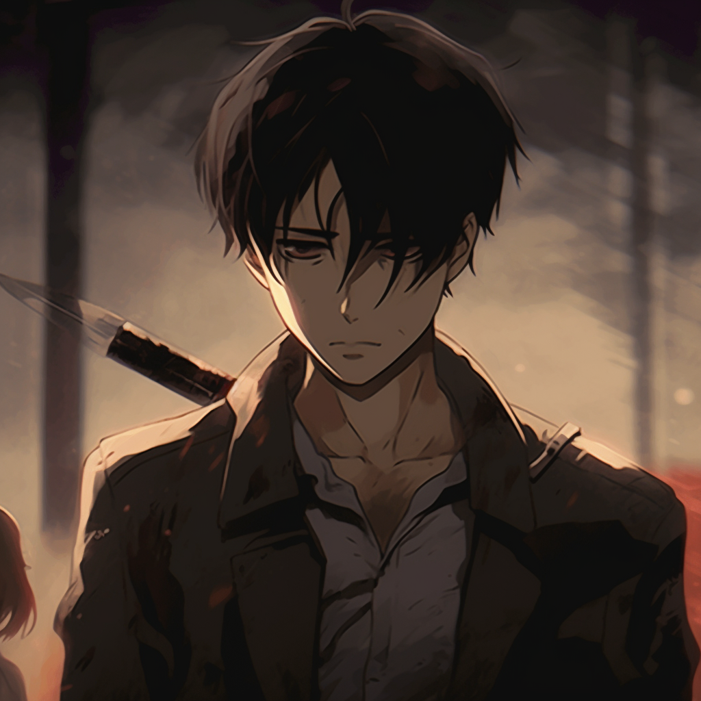 A still of Levi in his signature battle stance, high contrast and dynamic lines. discord specific animated pfp creators