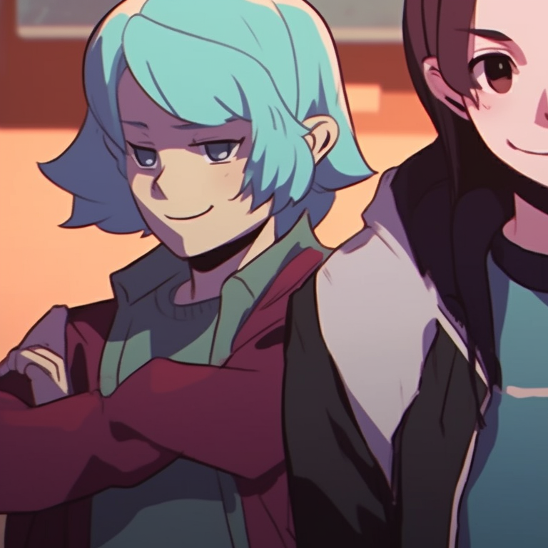 Group of four friends, vibrant colors, hanging out in a school setting. modern matching pfp for 4 friends pfp for discord.