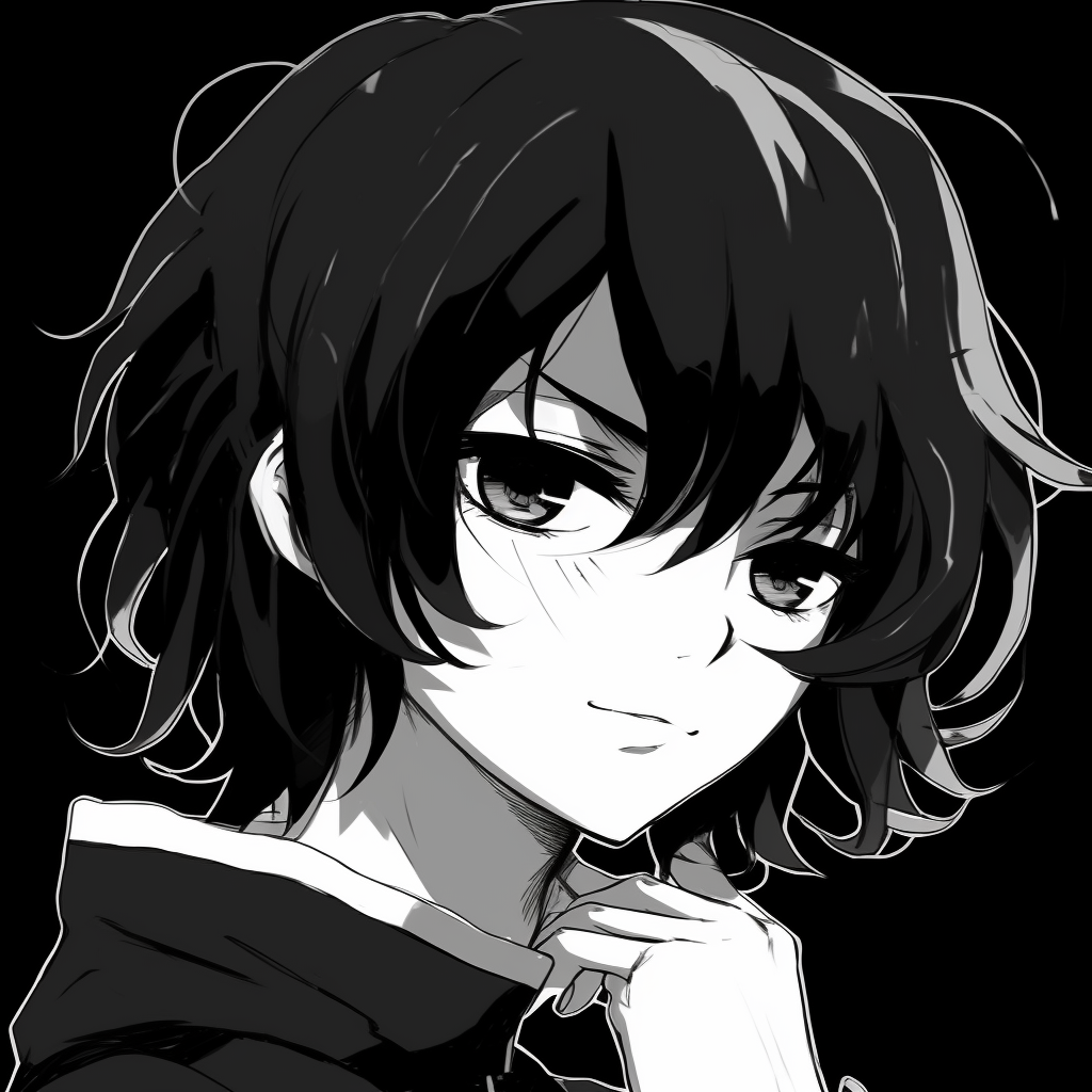 Old-school anime protagonist profile in black and white, depicting meticulous attention to details. classic black and white anime pfp