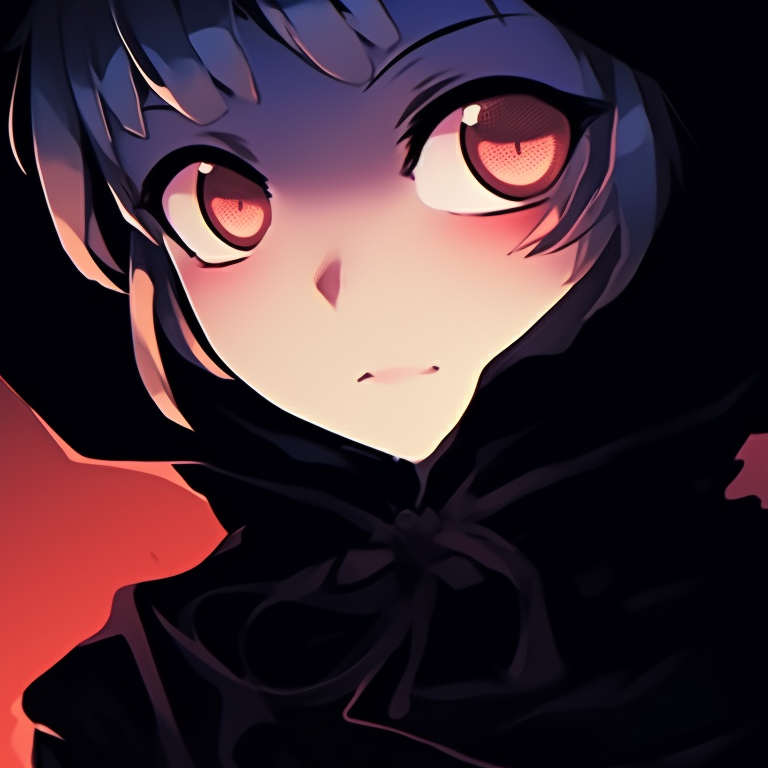 A close-up of two characters with expressive eyes glowing against a dark background. dark matching pfp halloween theme icons pfp for discord.
