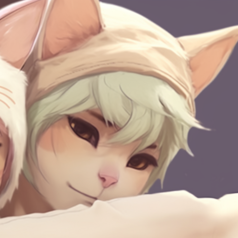 Two characters wearing cat ears and tails, in soft pastel colors. cute cat matching pfp styles pfp for discord.