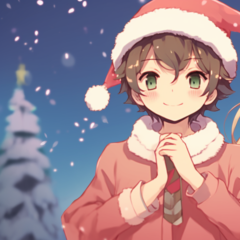 Two characters in tranquil pose, snow field backdrop, cool tones and winter clothing. whimsical matching gif christmas pfp pfp for discord.