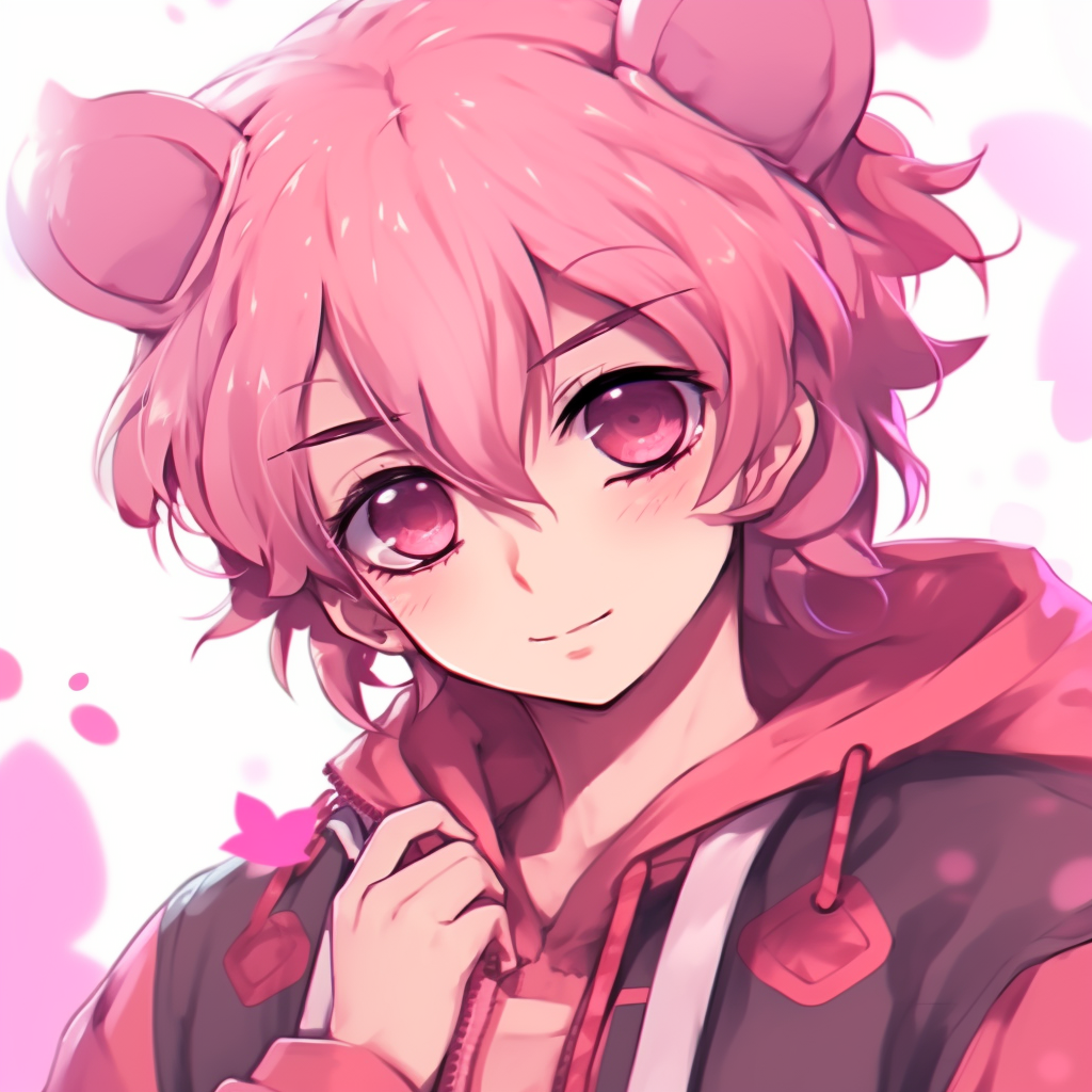 Anime character wearing pink glasses, highlighting the playful nature of the character and the detailed illustration of the glasses. pink anime pfps for boys