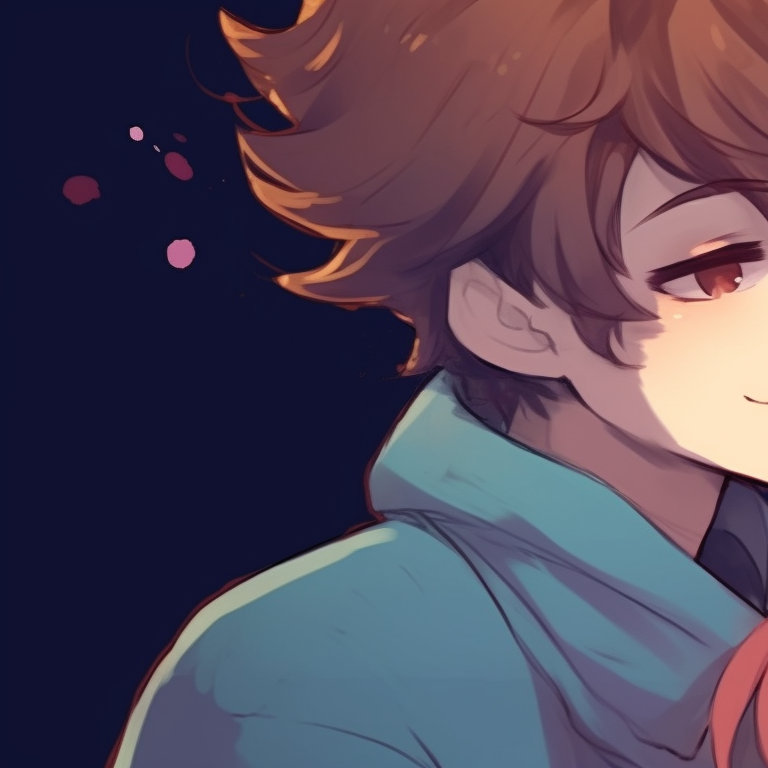 Two characters embracing tightly, their faces radiating happiness, warm colors underscoring the mood. cuddly matching pfp for bf and gf pfp for discord.