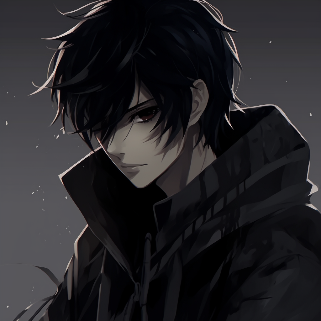 Close-up of character's grim stare, monochromatic with pops of color in the eyes. dark anime pfp stylesHD, free download