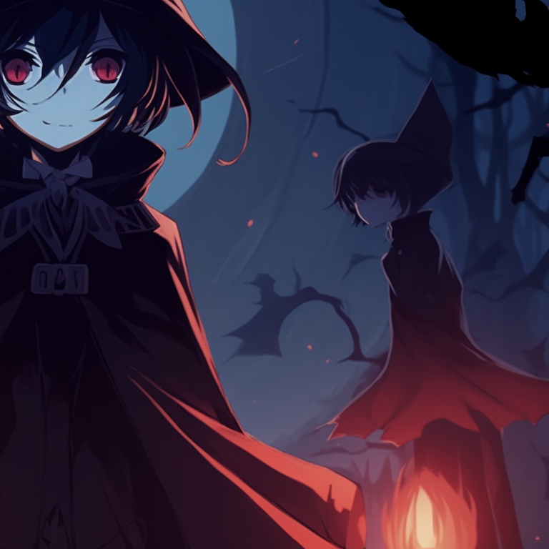 Two characters dressed as witches, saturated colors and dynamic expressions. find your perfect non anime halloween matching pfp pfp for discord.