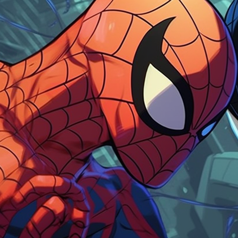 Peter Parker and Mary Jane in a tender moment, softer lines and pastel colors for a romantic mood. spiderman matching pfp fan art pfp for discord.