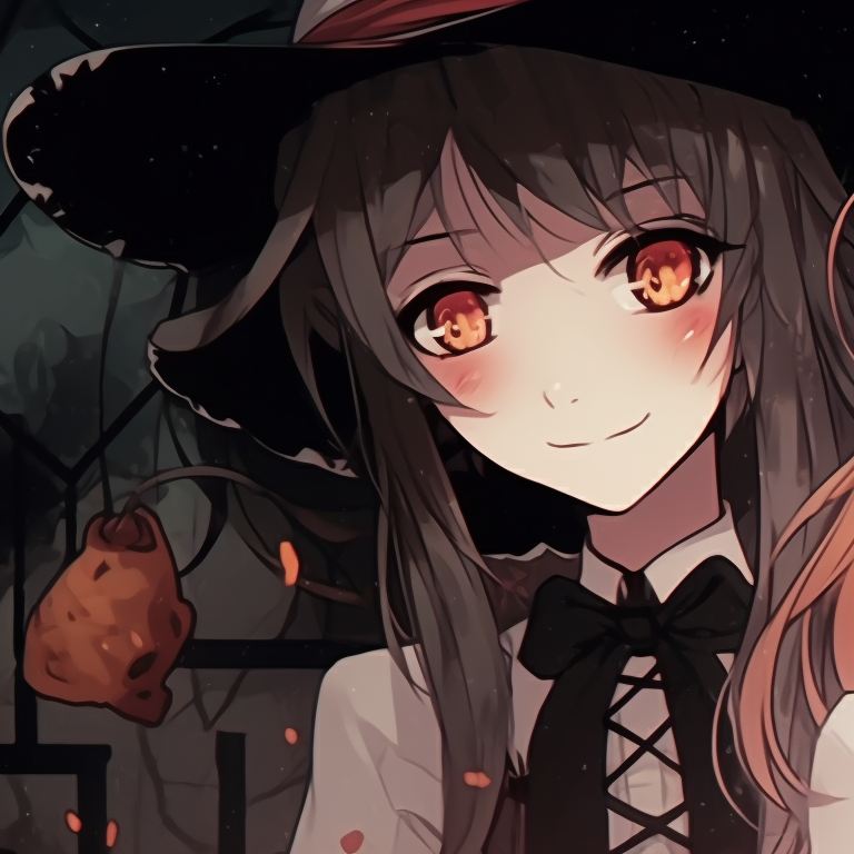 Two anime characters in color-coordinated outfits, striking art details and mystical ambience. spooky halloween theme my dress up darling matching pfp fashion pfp for discord.