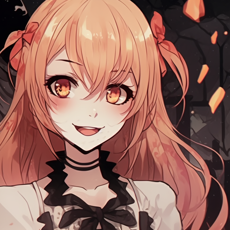 Two anime characters in color-coordinated outfits, striking art details and mystical ambience. spooky halloween theme my dress up darling matching pfp fashion pfp for discord.