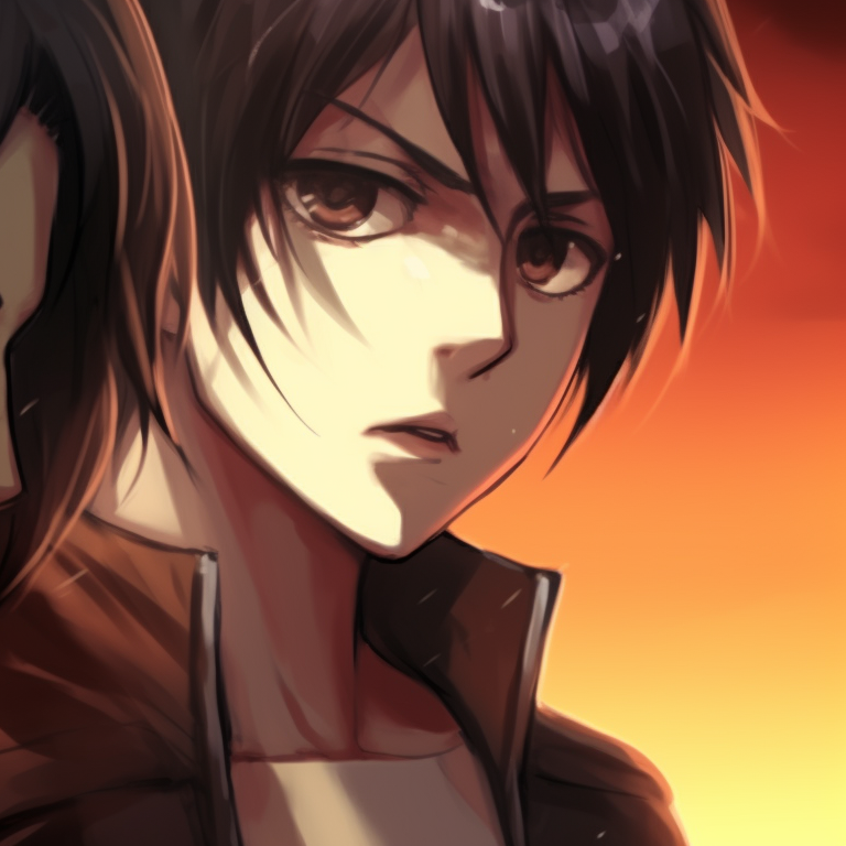 Two characters under a moonlit sky, deep eerie colors and haunted mood. unearth eren and mikasa matching pfp halloween theme ideas pfp for discord.