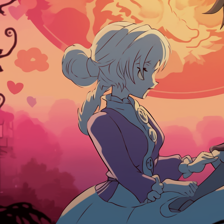 Howl and Sophie silhouettes in gloomy Halloween tones. howl's castle halloween themed pfp collections pfp for discord.