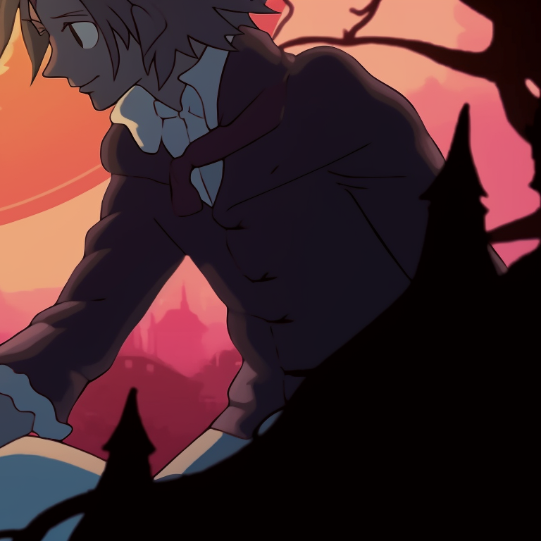 Howl and Sophie silhouettes in gloomy Halloween tones. howl's castle halloween themed pfp collections pfp for discord.