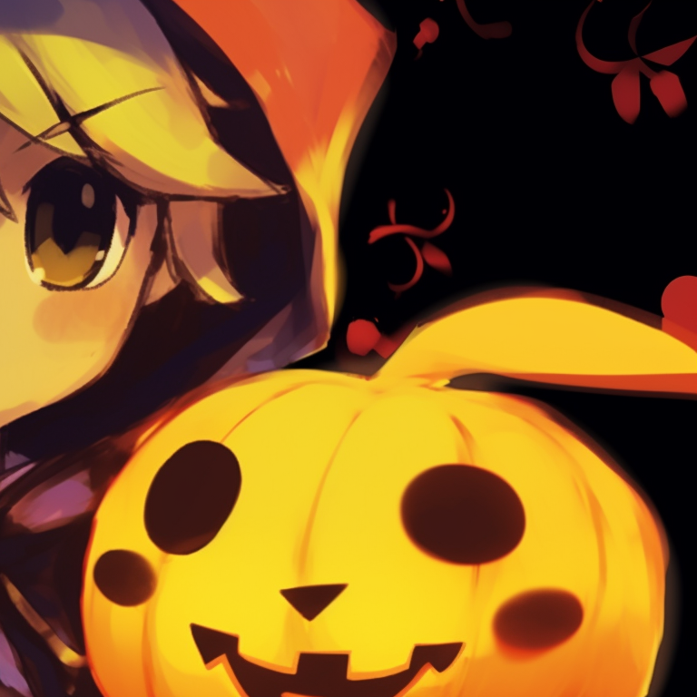Two Pokemon in Halloween costumes, dark background, expressive eyes. matching pokemon pfp halloween theme for friends pfp for discord.