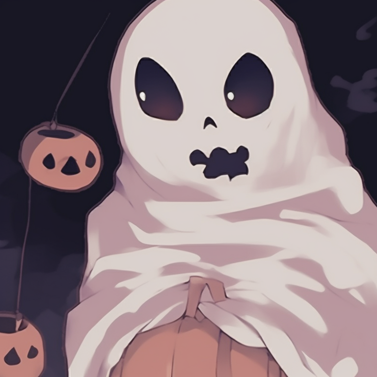 Two characters outlined against a moonlit sky, solid silhouettes with a monochromatic color scheme. matching halloween pfp with spooky elements pfp for discord.