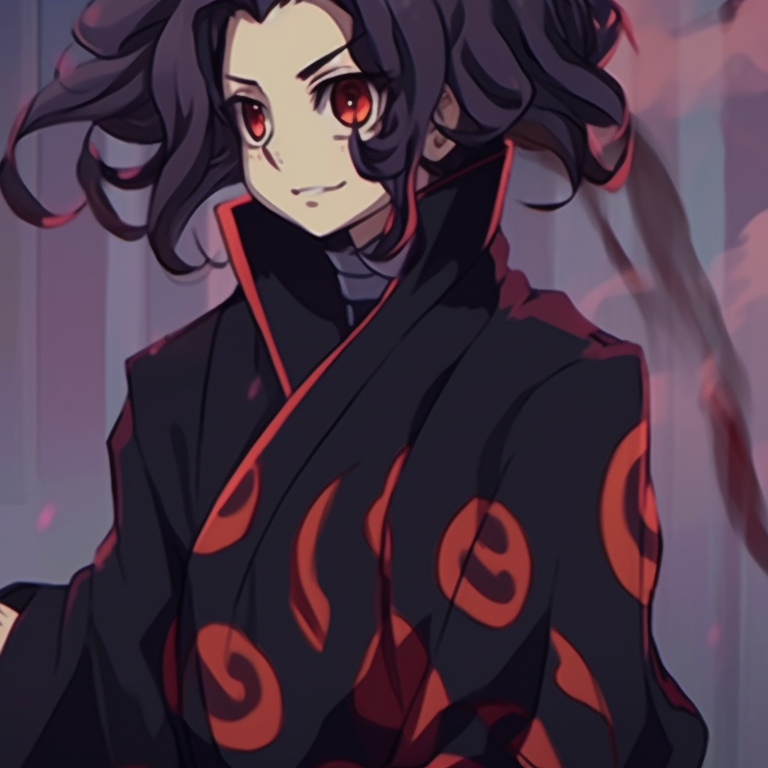 Matching pfps depicting two characters in Oni masks, enriched with stark contrasts and bold color strokes. incredible demon slayer matching pfp pack pfp for discord.