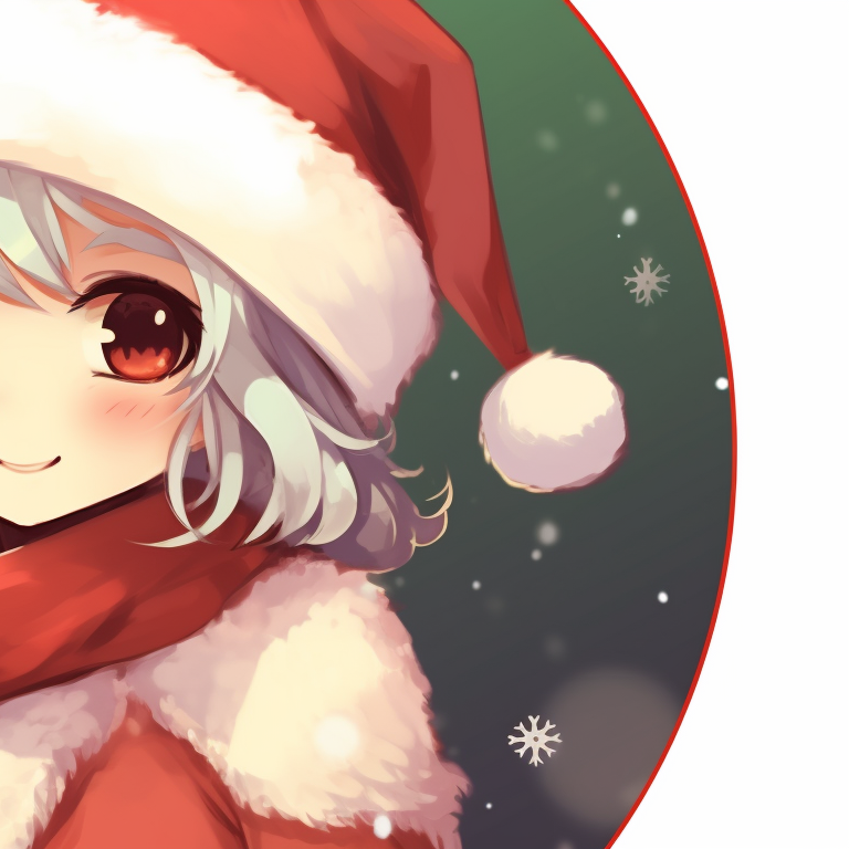 Two characters in Santa hats, soft shades of red and green, close-up. holiday inspired matching christmas discord server pfp pfp for discord.