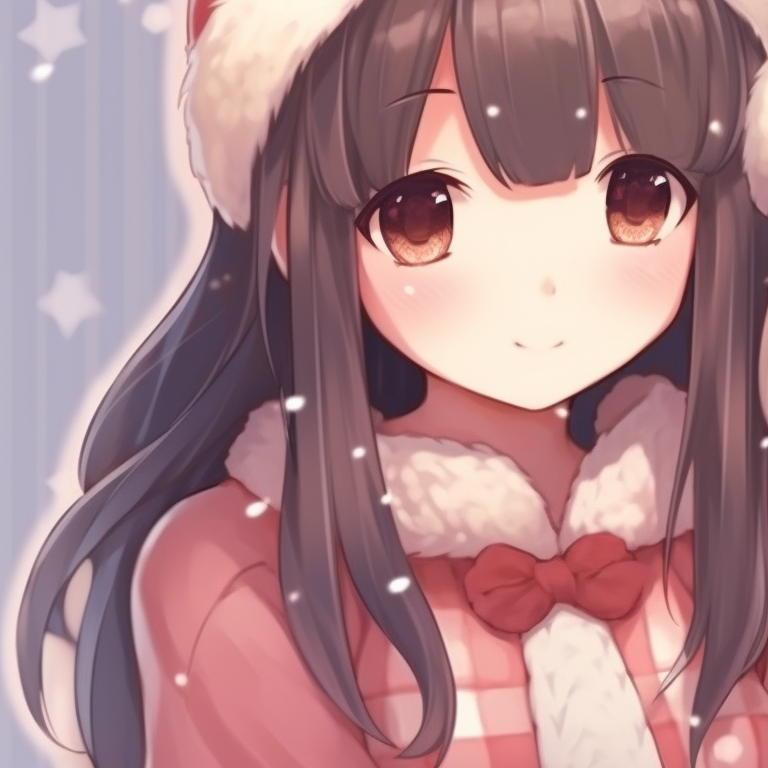 Anime girls sitting by a Christmas tree, cozy lighting and warm colors. adorable matching anime girl christmas pfp ideas pfp for discord.