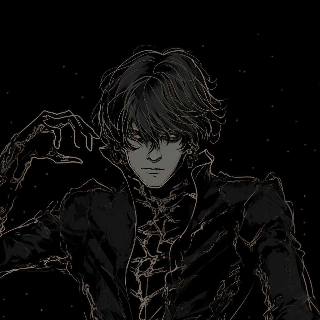 Gothic prince anime character, bold lines and detailed embellishments. gothic dark aesthetic pfp pfp for discord.