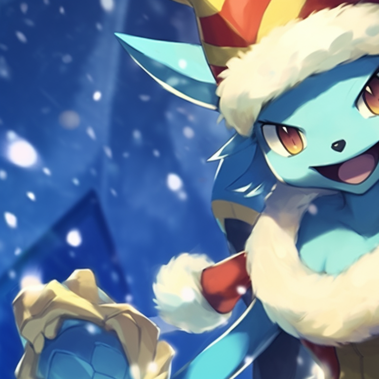 Lucarios in a wintry scene, ice crystalline details present, cool colors prevalent. lucario christmas avatar pairs pfp for discord.