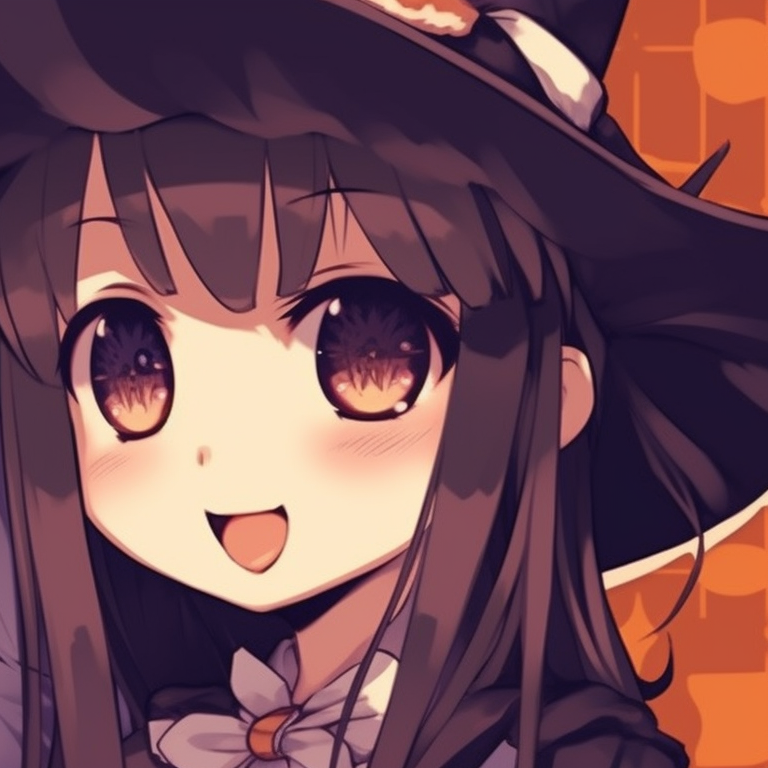 Two characters, one ghost-themed and another with cat-themed Halloween outfits, both with muted pastel hues. cute girl anime halloween matching pfp pfp for discord.