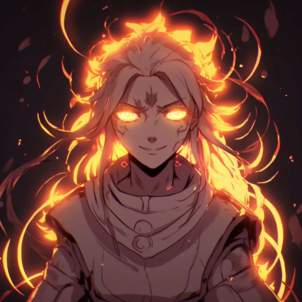 Naruto enveloped in the fiery aura of Nine-Tails, emphasizing his glowing power. glowing pfp anime for naruto enthusiasts