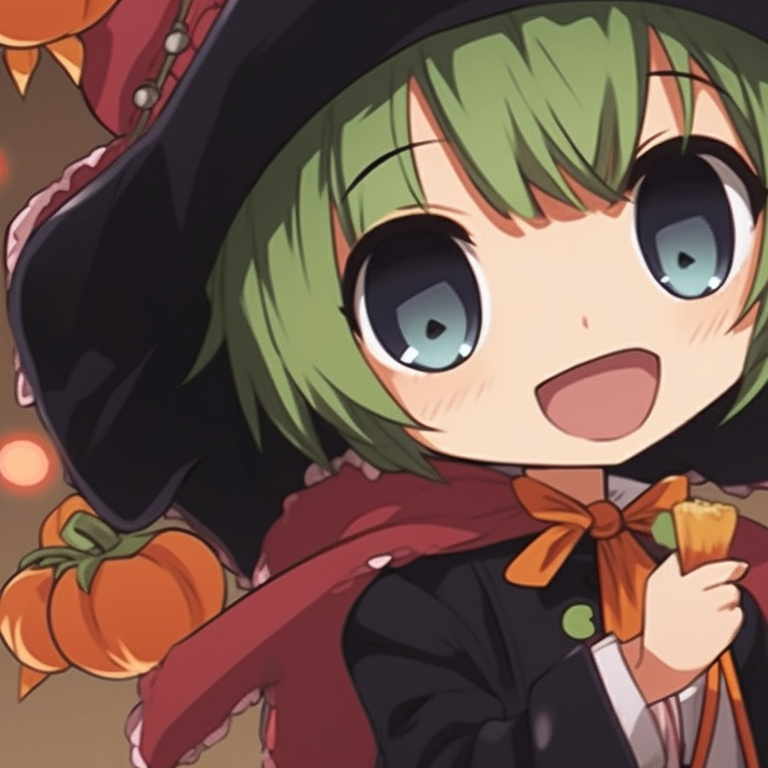 Two characters huddled close, blanketed in matching Christmas sweaters with embroidered pumpkins. cute matching christmas pumpkin pfp pfp for discord.